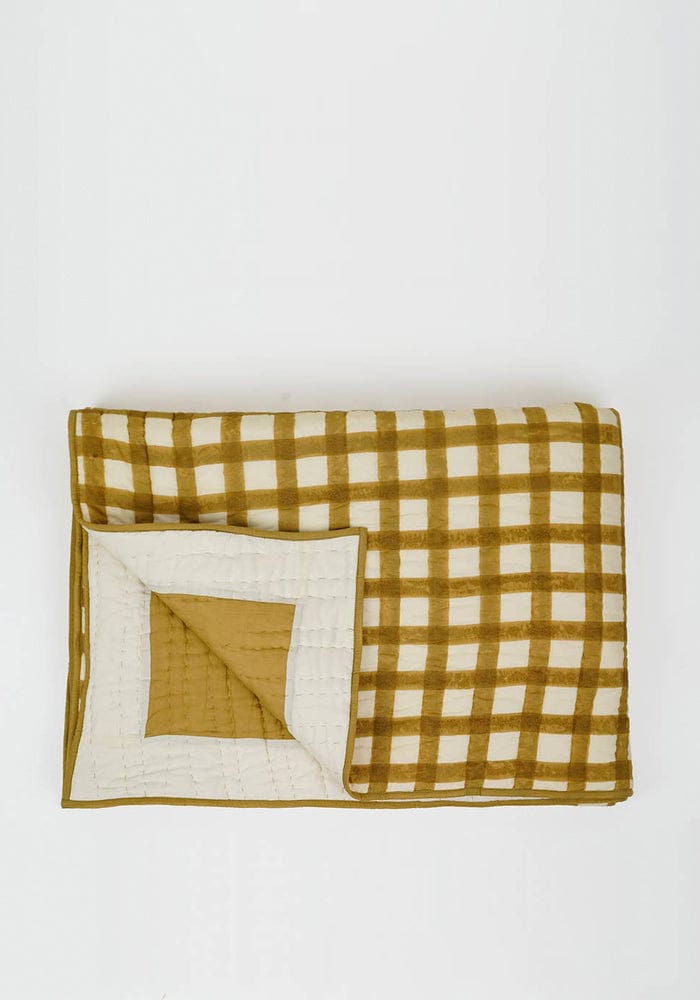 Soft Cotton Mustard Grid Quilt - Casa by Josephine Jenno