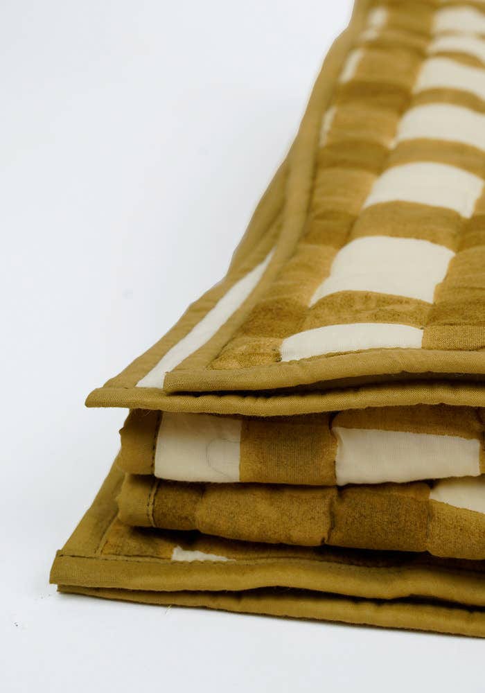 Soft Cotton Mustard Grid Quilt - Casa by Josephine Jenno