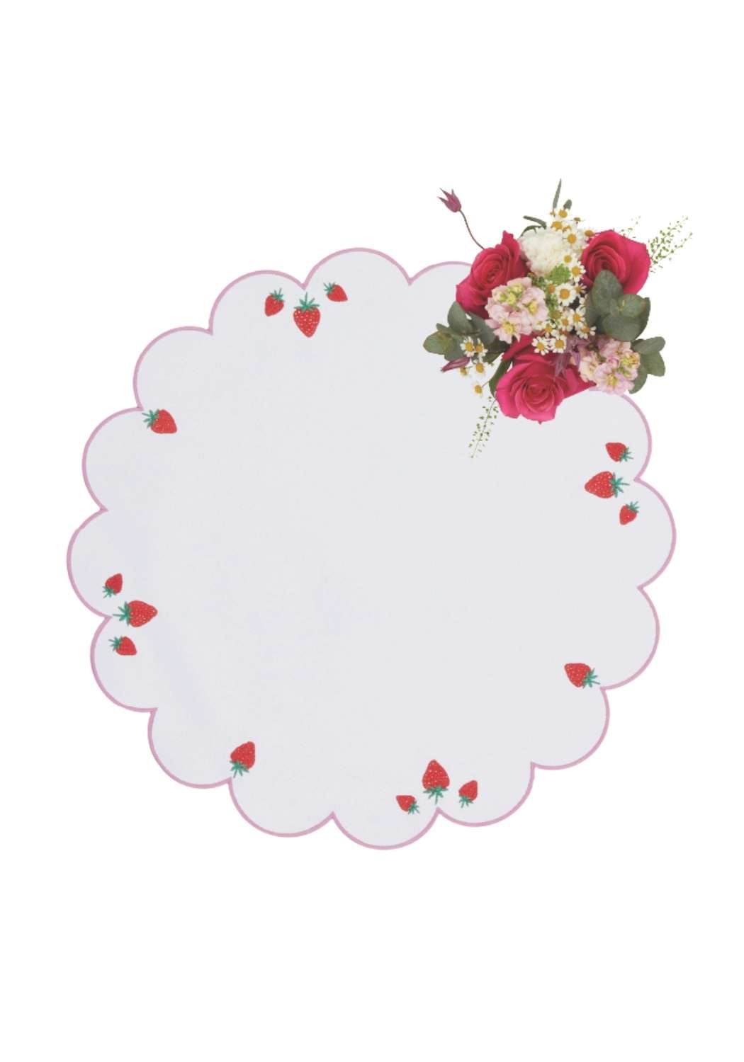 Strawberry Round Scalloped Placemats - Set of 4 - Casa by Josephine Jenno