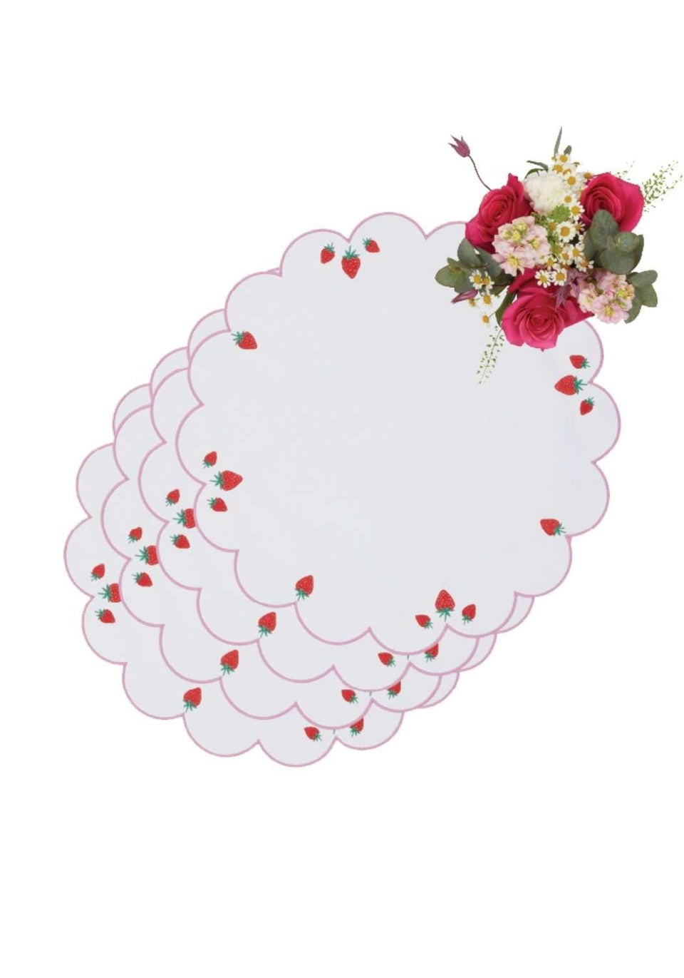 Strawberry Round Scalloped Placemats - Set of 4 - Casa by Josephine Jenno