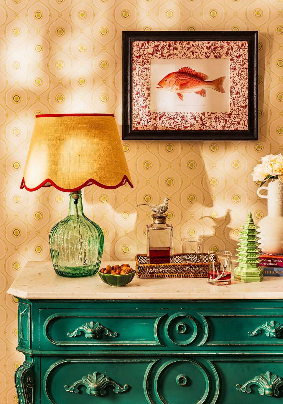 Sweet Red Trim Scalloped Lampshade - Casa by Josephine Jenno