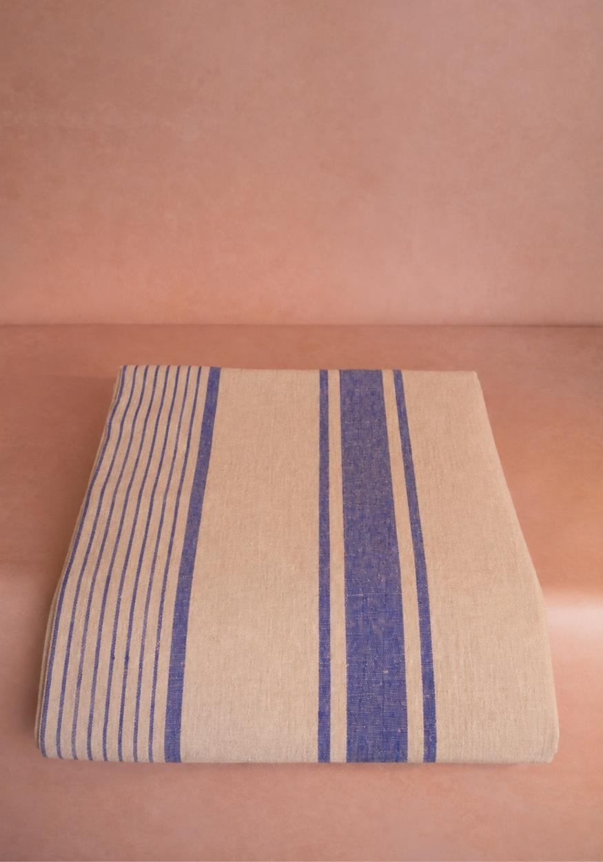 Amelia Linen Tablecloth, Blue Stripe