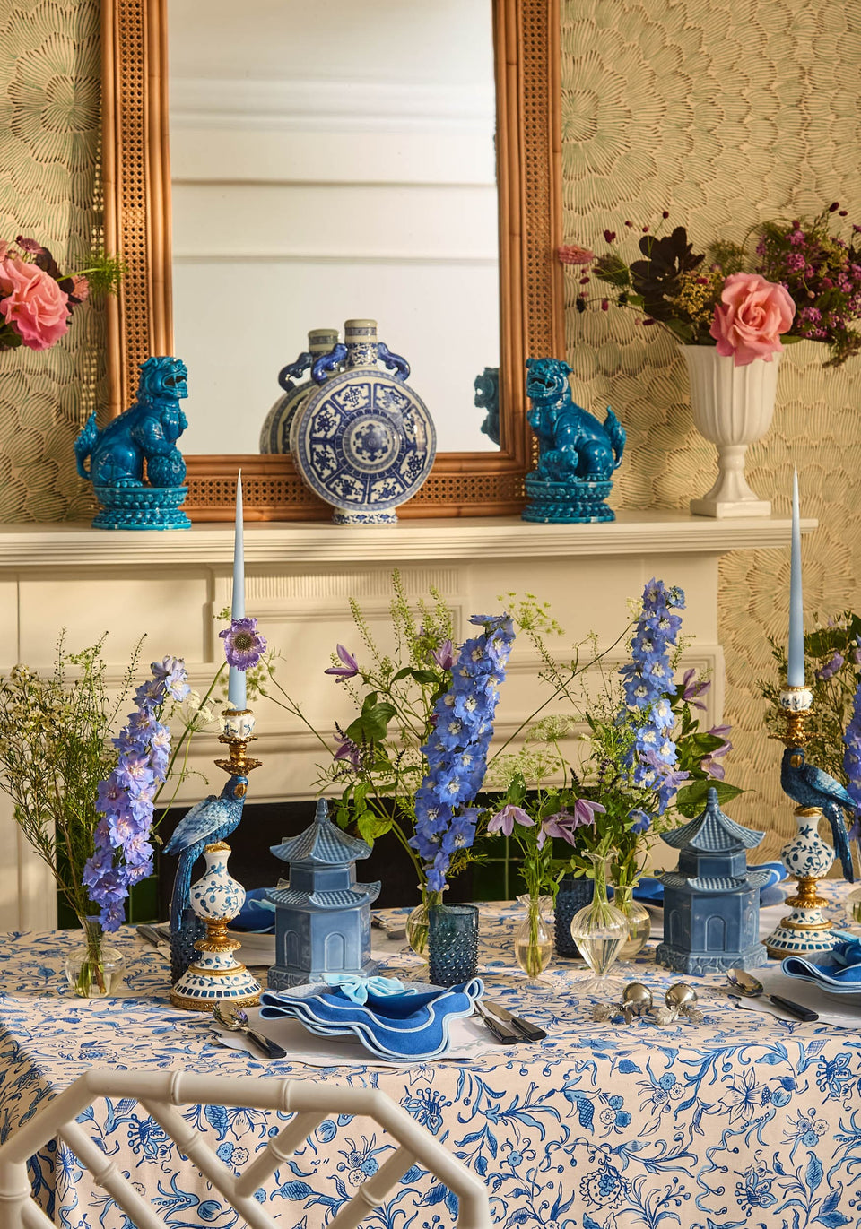 Belgravia Bloom Blue Cotton Tablecloth