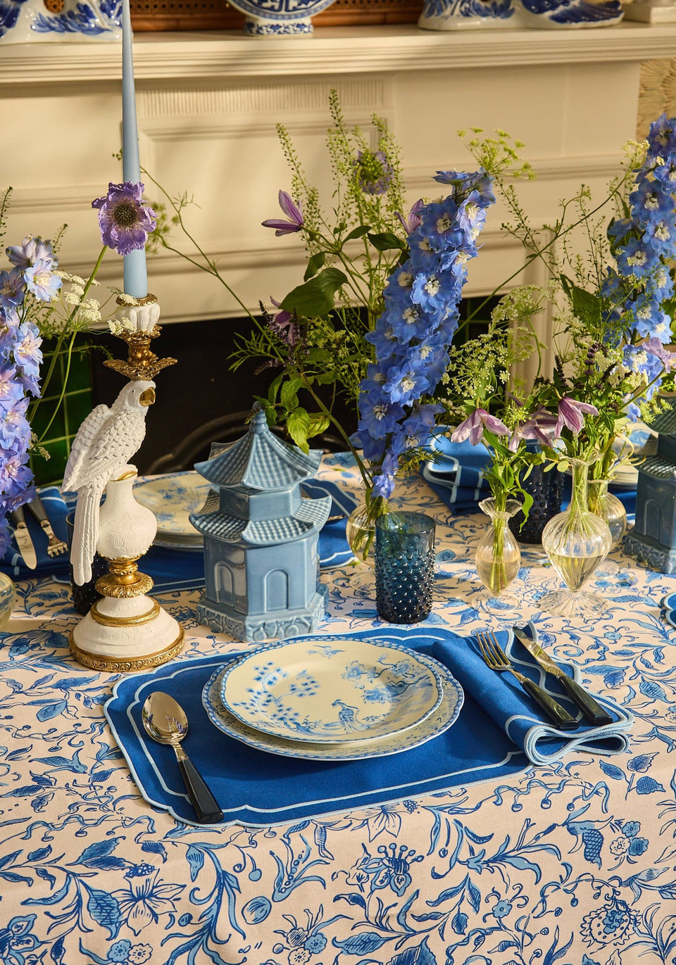 Belgravia Bloom Blue Cotton Tablecloth