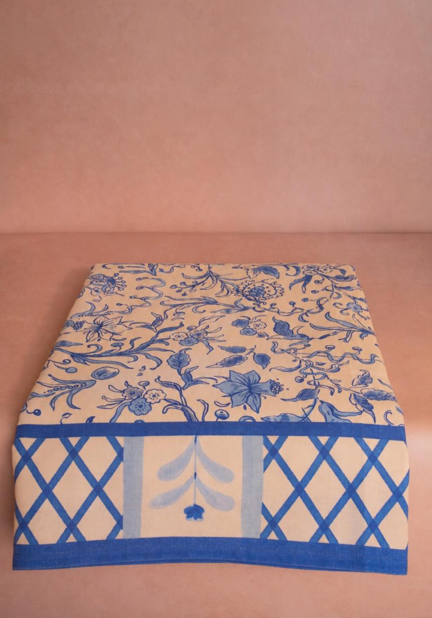 Tablecloth Belgravia Bloom Blue Cotton Tablecloth