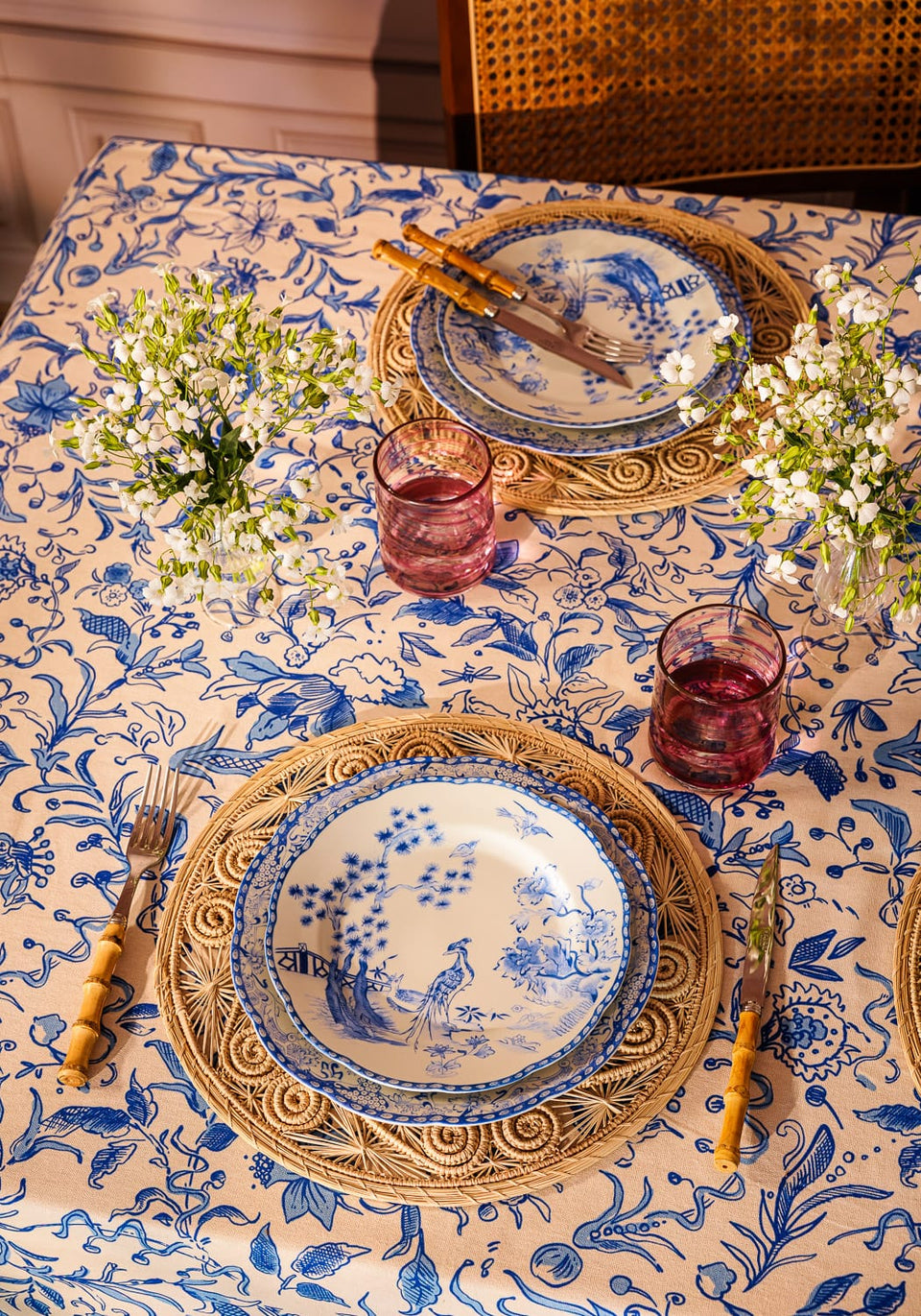 Belgravia Bloom Blue Cotton Tablecloth