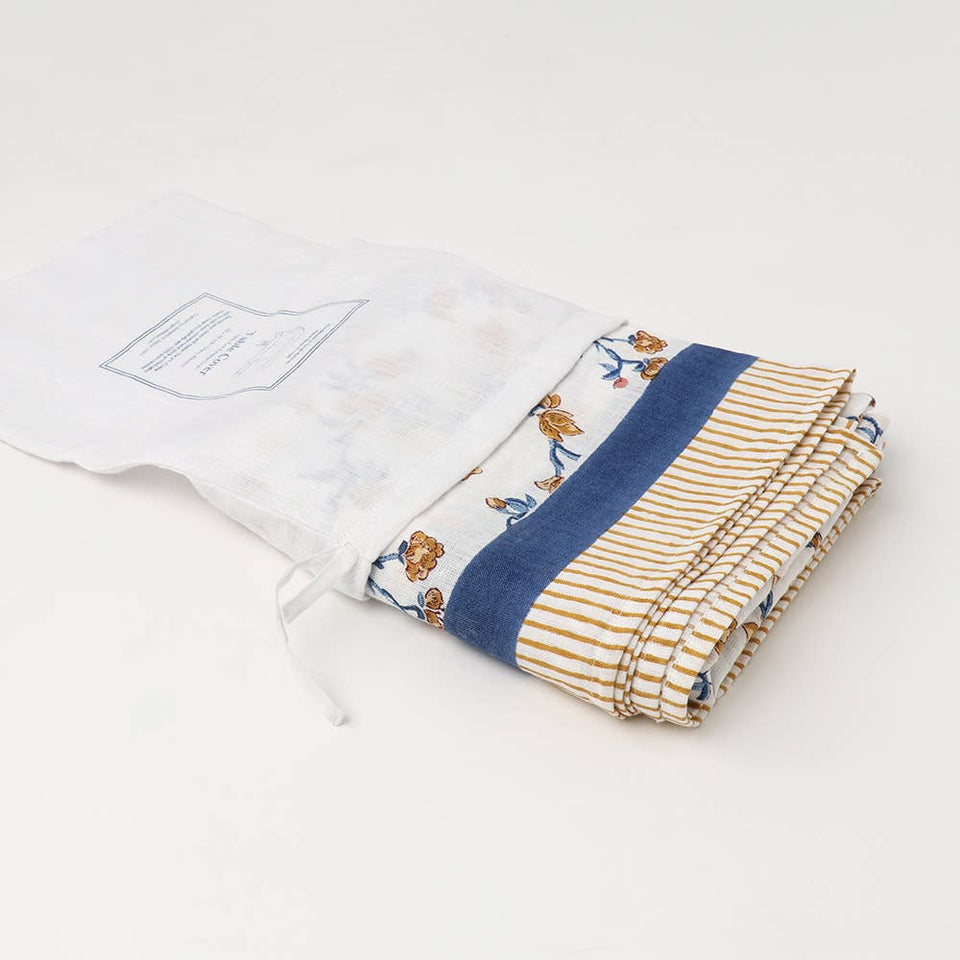 Block Printed Rectangular Linen Tablecloth
