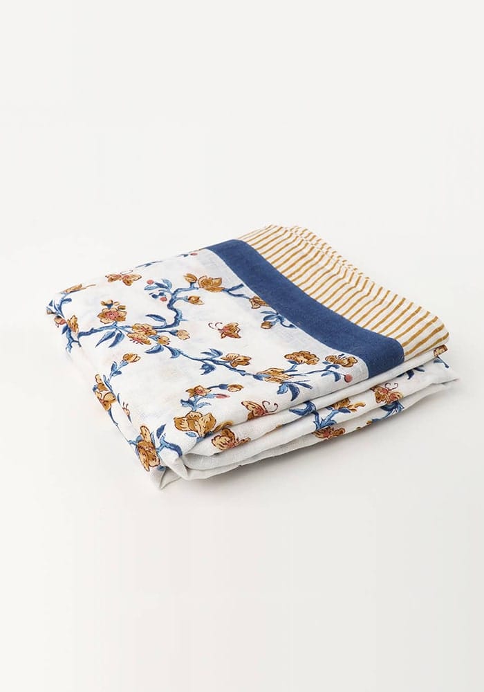 Block Printed Rectangular Linen Tablecloth