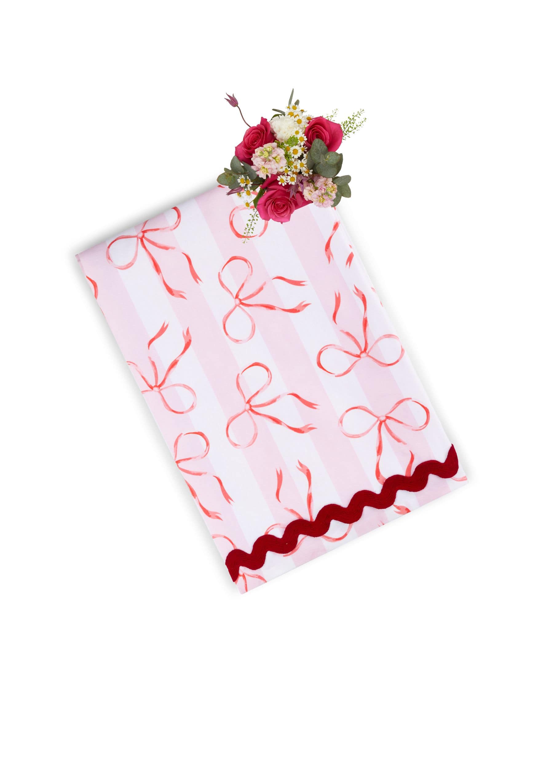 Kensington Bow Pink Cotton Tablecloth with Ric Rac