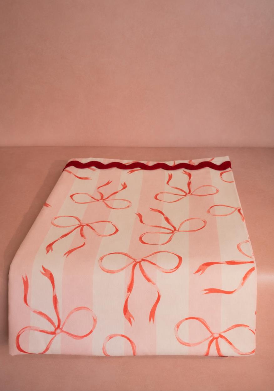 Tablecloth Kensington Bow Pink Cotton Tablecloth with Ric Rac
