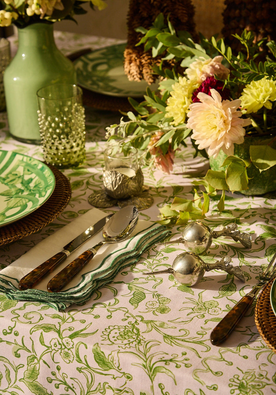 Meadow Sage Green Floral Cotton Tablecloth