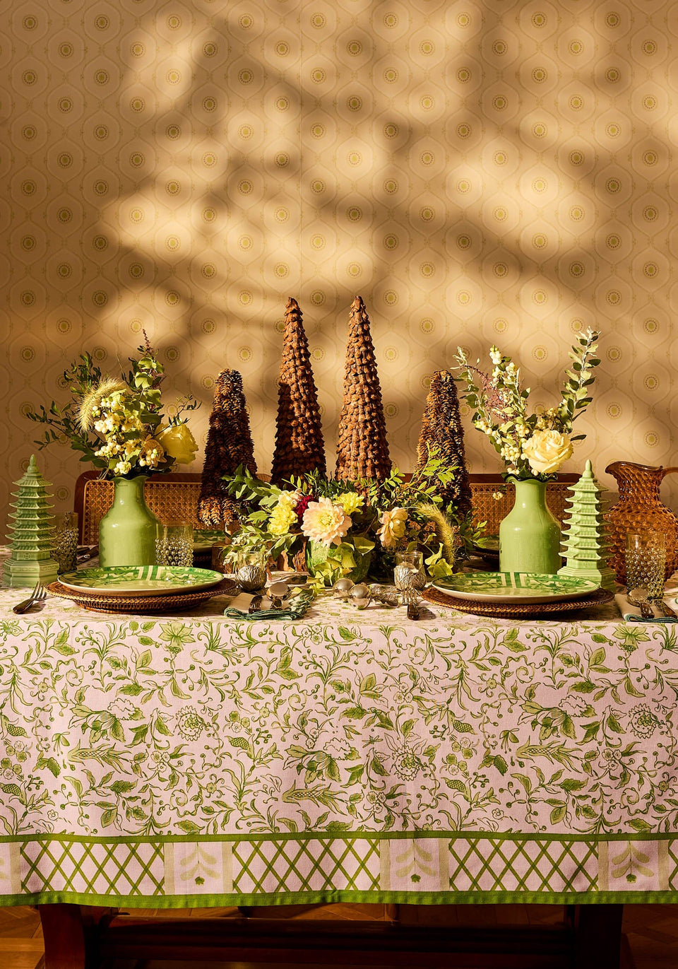 Meadow Sage Green Floral Cotton Tablecloth