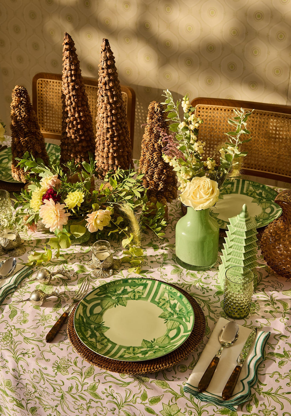 Meadow Sage Green Floral Cotton Tablecloth