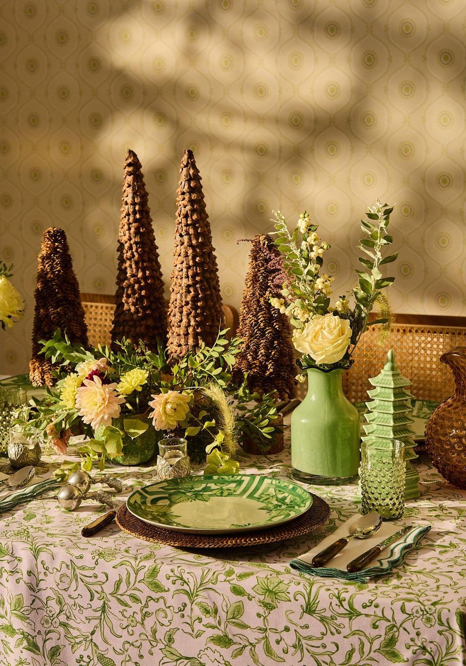 Meadow Sage Green Floral Cotton Tablecloth