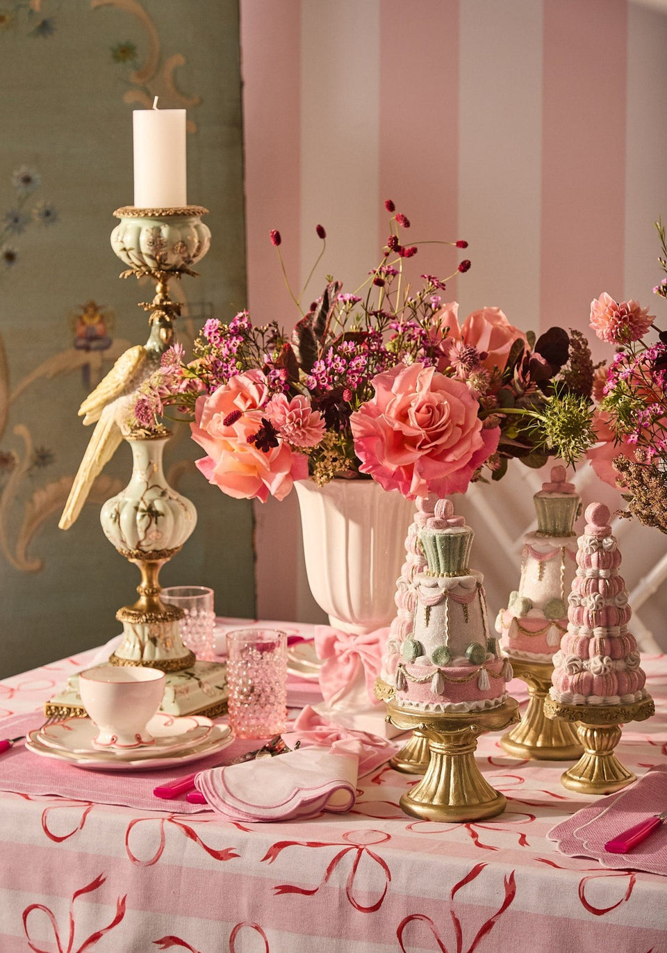 Kensington Bow Pink Cotton Tablecloth with Ric Rac