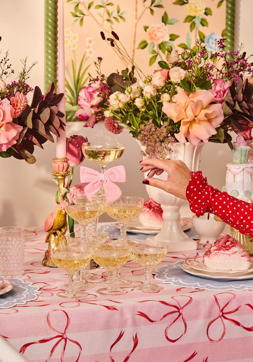 Kensington Bow Pink Cotton Tablecloth with Ric Rac