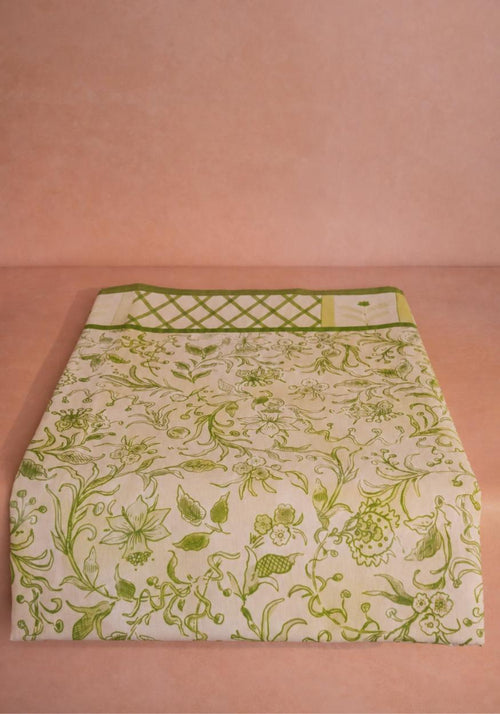 Pretty Meadow Green Floral Cotton Tablecloth