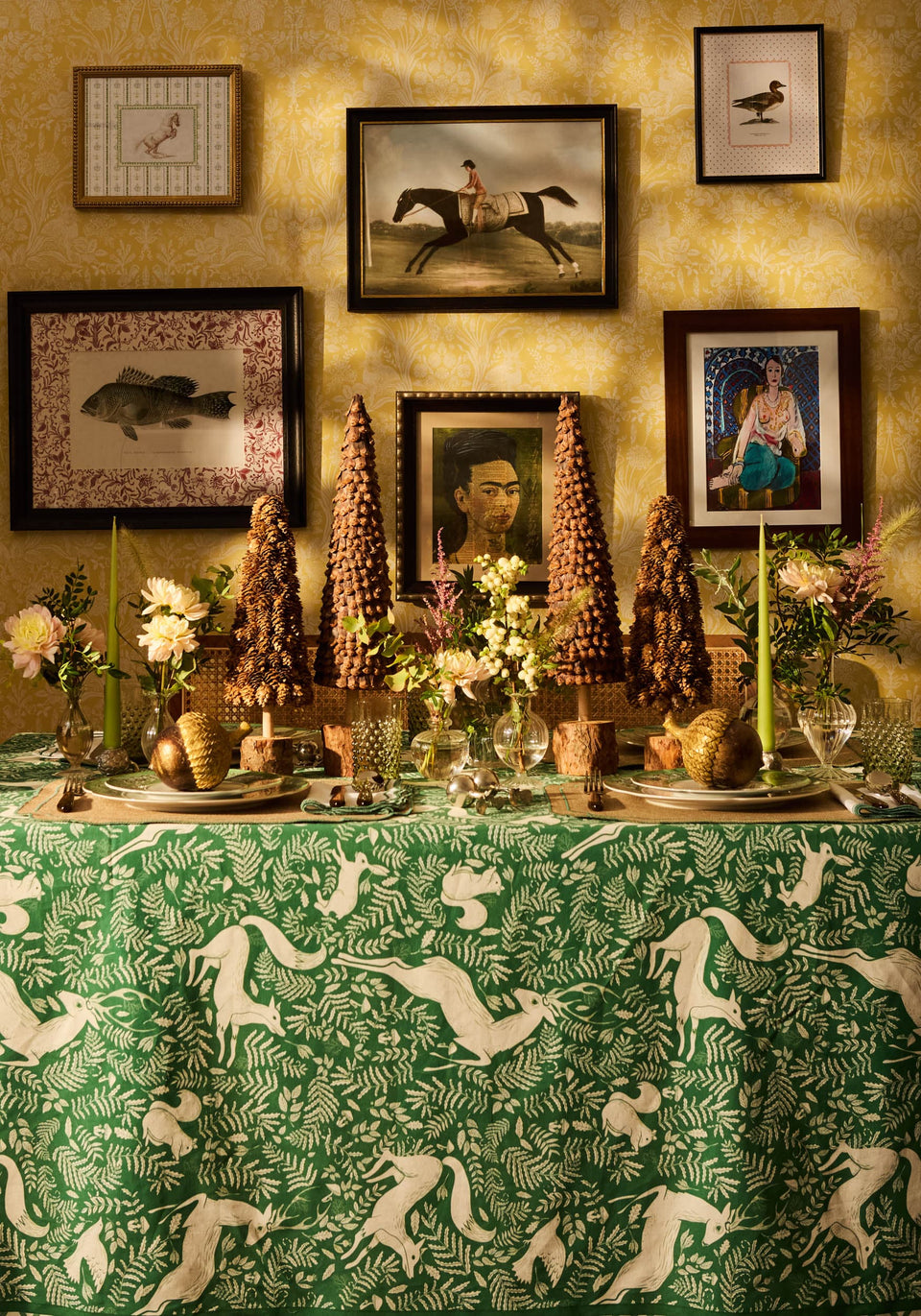 The Wycliffe Woodland Green Cotton Tablecloth