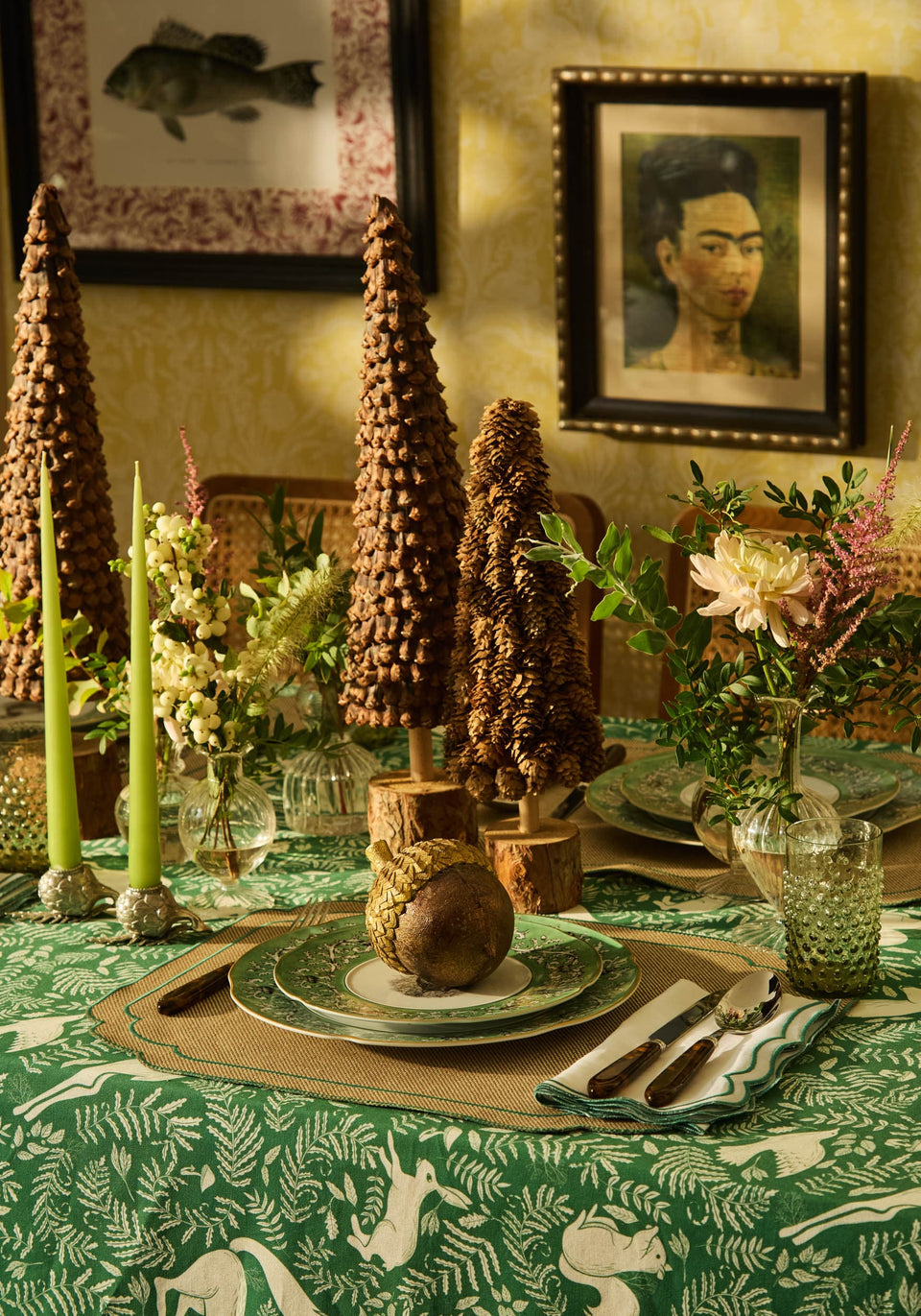 The Wycliffe Woodland Green Cotton Tablecloth