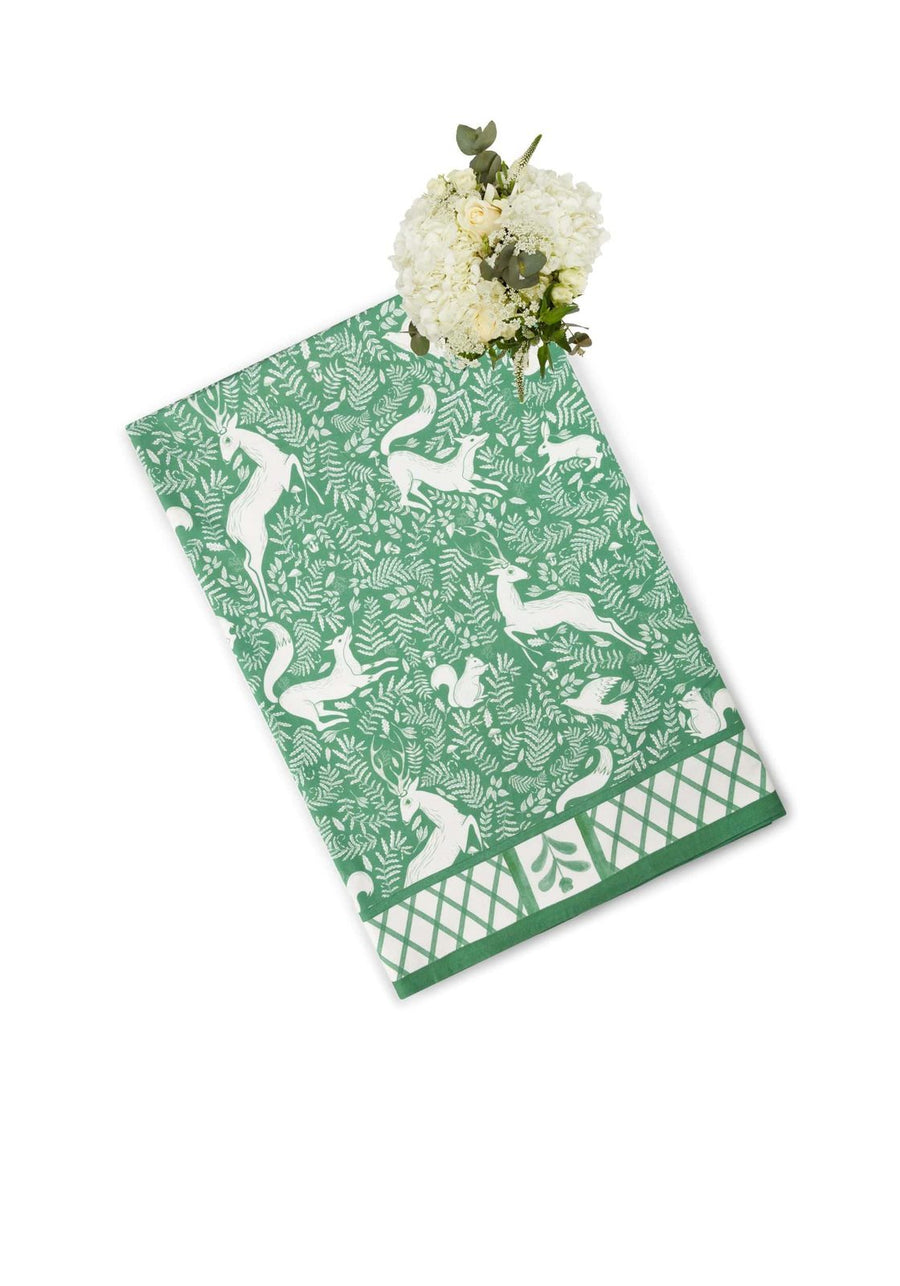 The Wycliffe Woodland Green Cotton Tablecloth