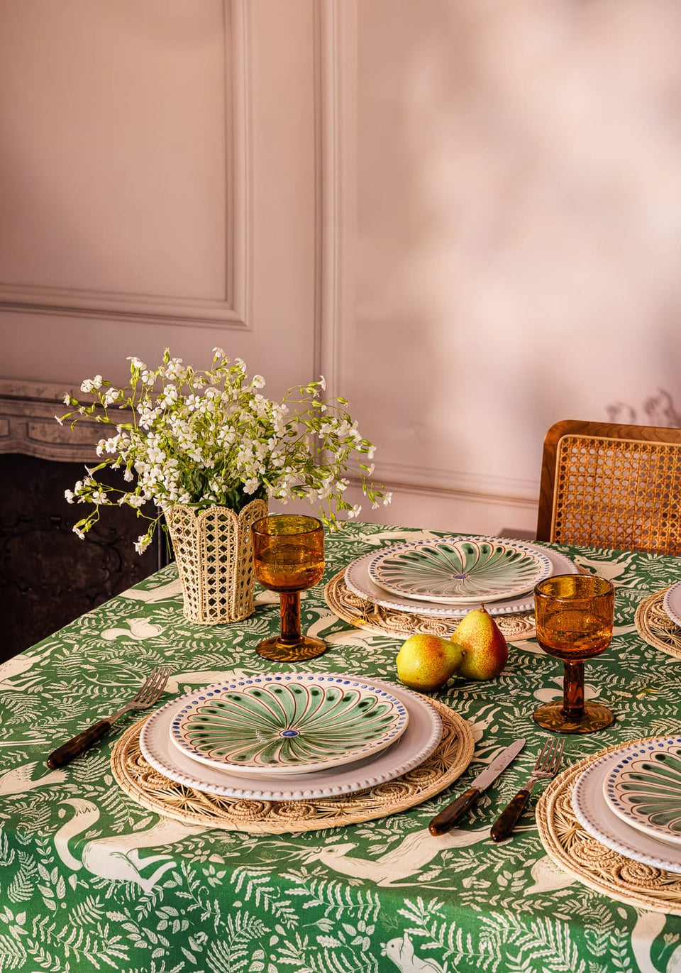 The Wycliffe Woodland Green Cotton Tablecloth
