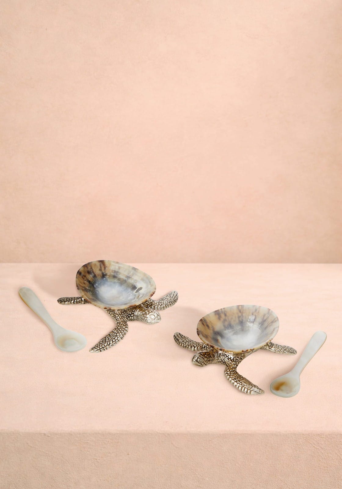 Born Turtle Salt Cellar Pepper Pots Spoons Pair