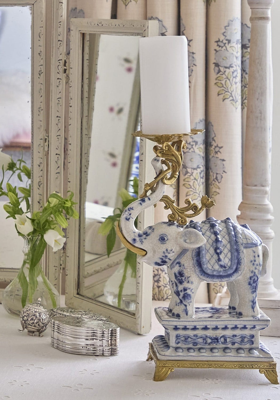 The Porcelain Elephant Candle Holder - Blue - Casa by Josephine Jenno