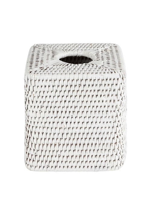 Rattan Tissue Box Cover - White