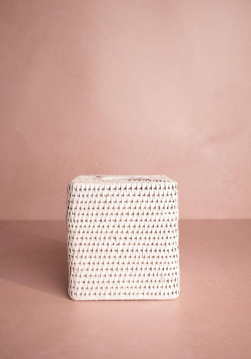 Rattan Tissue Box Cover - White