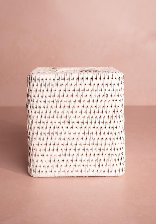 Rattan Tissue Box Cover - White