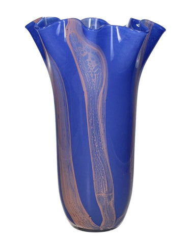 Vases Blue Twist Glass Vase with Scallop