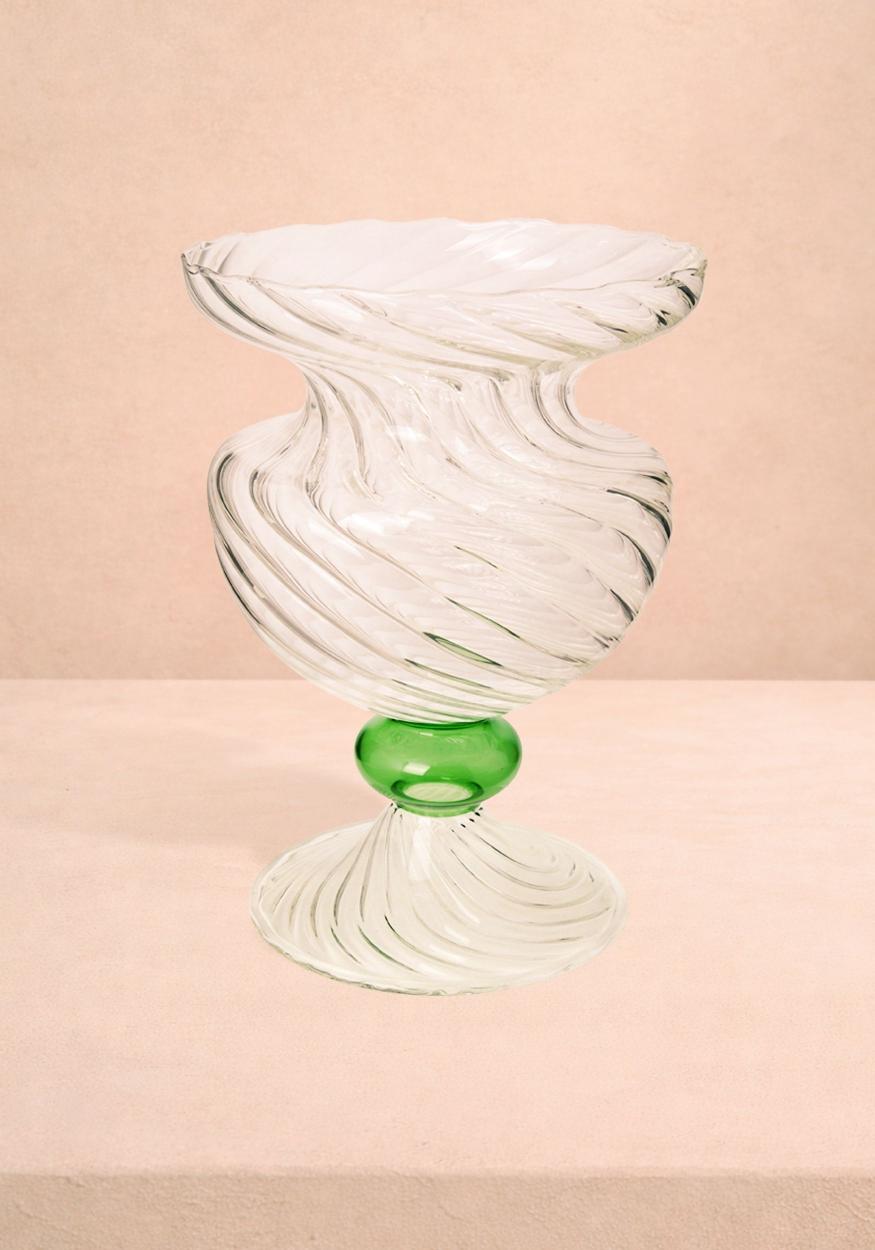 Green Globe Murano Vase Cleo Wave