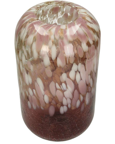 Hand Blown Pink Spotted Glass Vase Tall