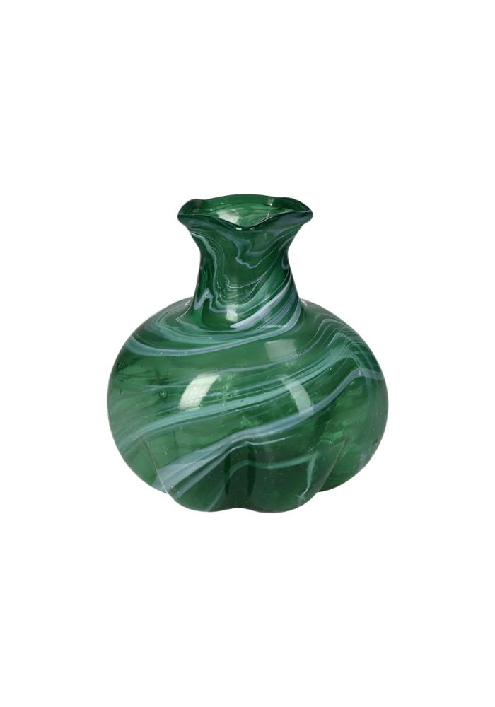 Marbled Green Hand Blown Glass Vase