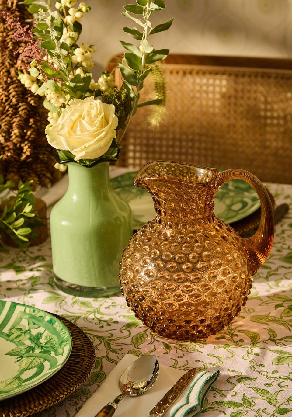 Scalloped Vintage Inspired Green Glass Vase