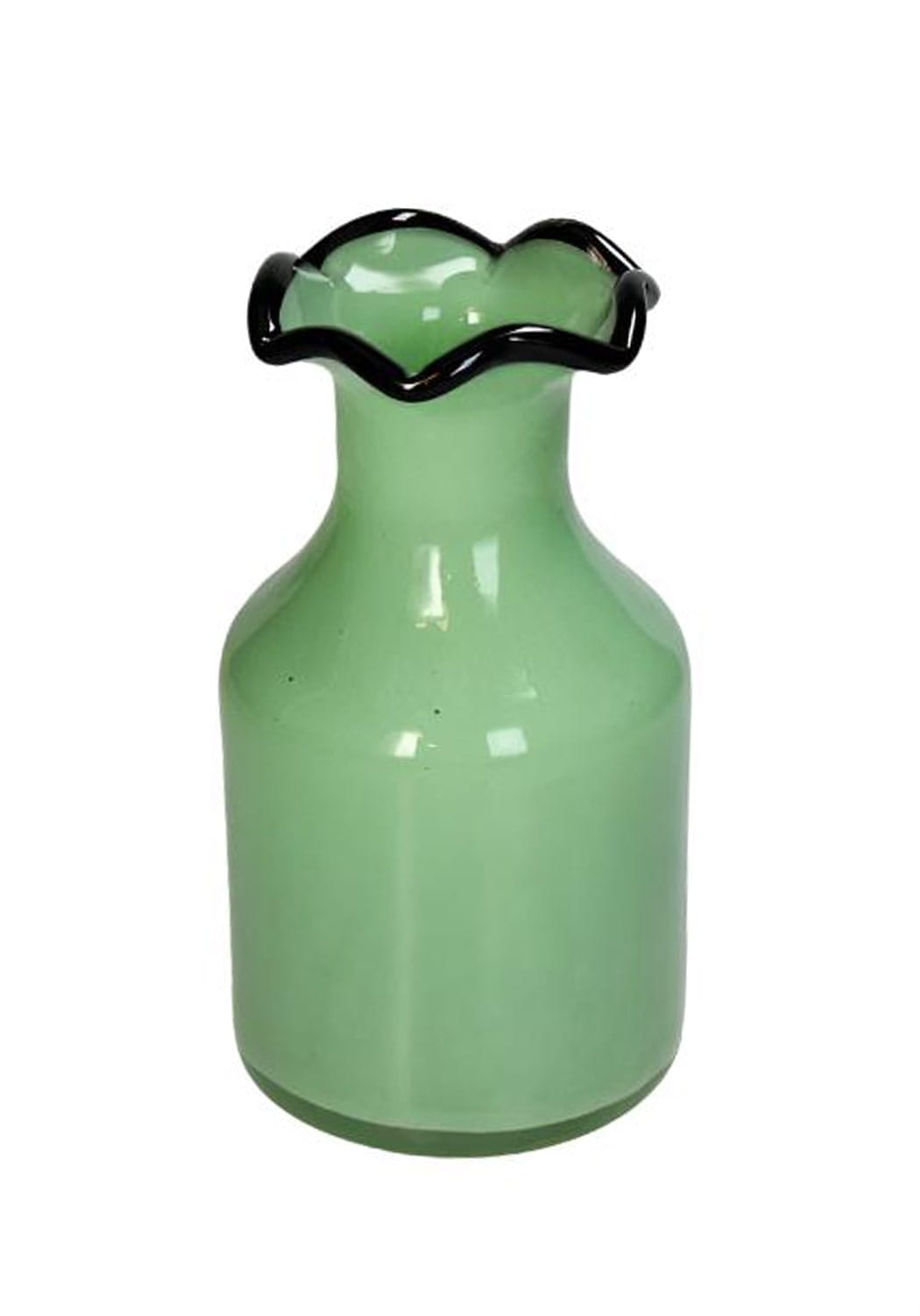 Scalloped Vintage Inspired Green Glass Vase