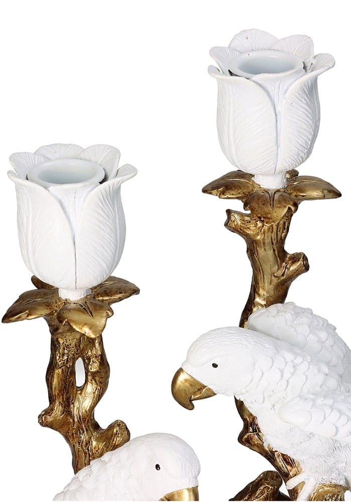 White Parrot On Golden Branches Candle Holders - Casa by Josephine Jenno