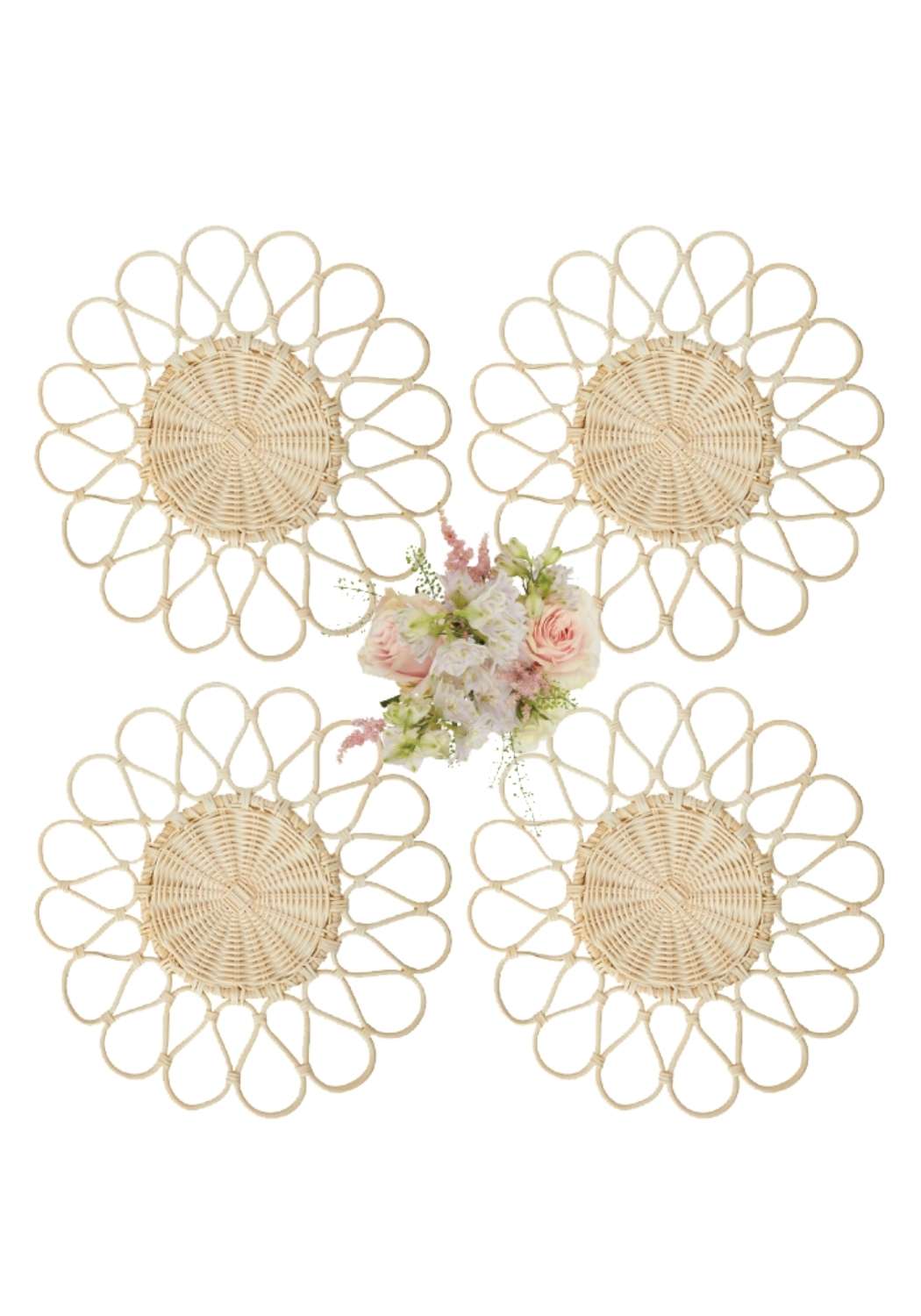 White Petals Rattan Placemats - Set of 4 - Casa by Josephine Jenno