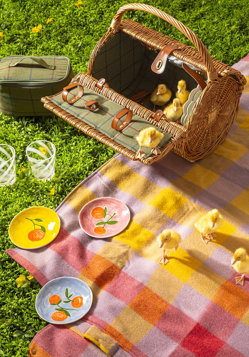 Wool Waffle Blanket In Orange/Pink Check - Casa by Josephine Jenno