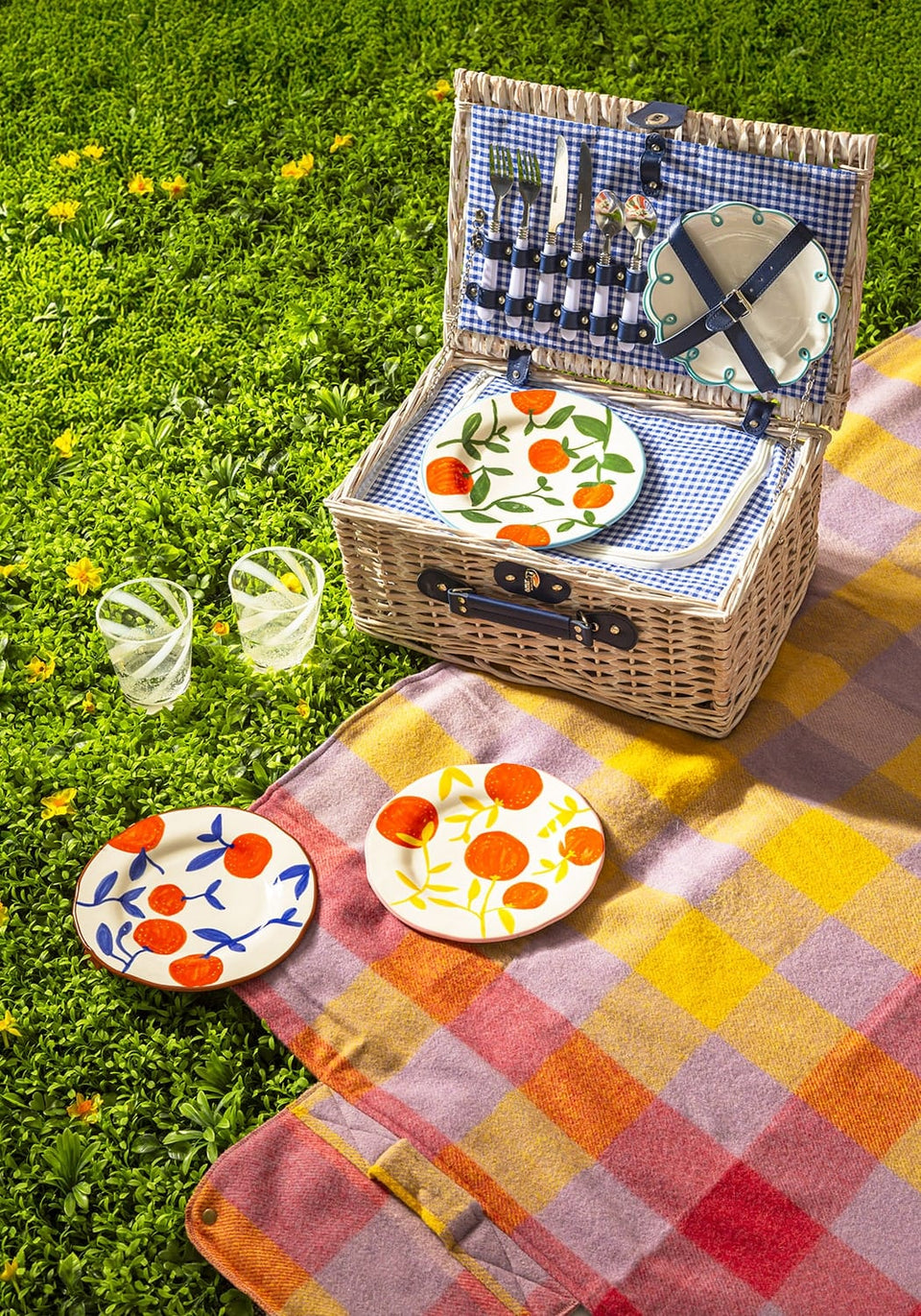 Wool Waffle Blanket In Orange/Pink Check - Casa by Josephine Jenno