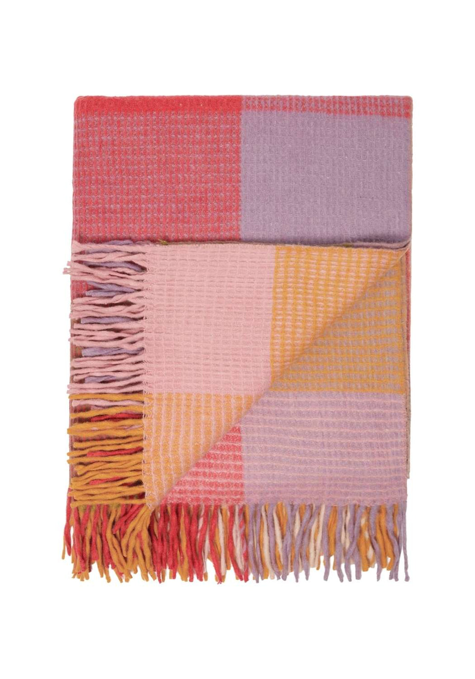 Wool Waffle Blanket In Orange/Pink Check - Casa by Josephine Jenno