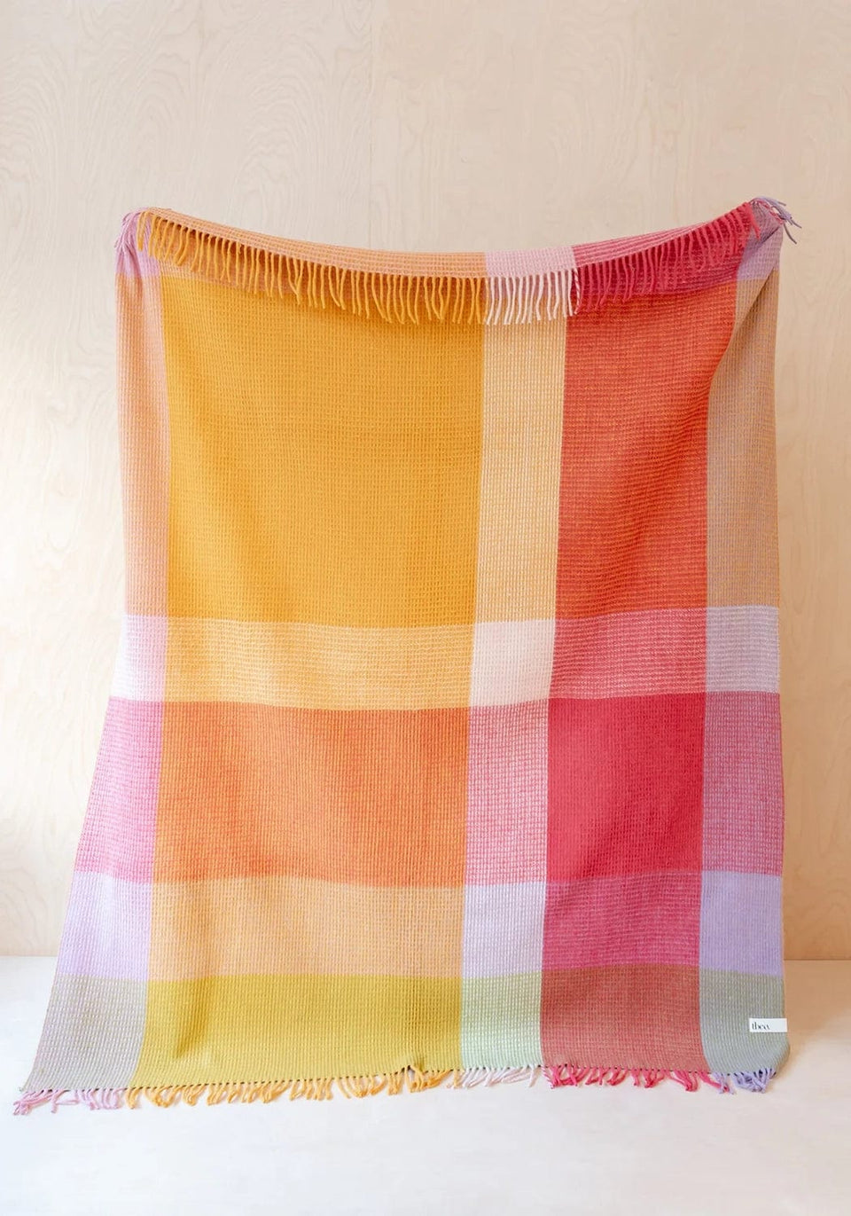 Wool Waffle Blanket In Orange/Pink Check - Casa by Josephine Jenno