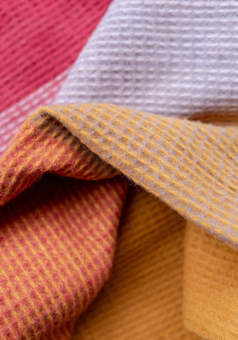 Wool Waffle Blanket In Orange/Pink Check - Casa by Josephine Jenno