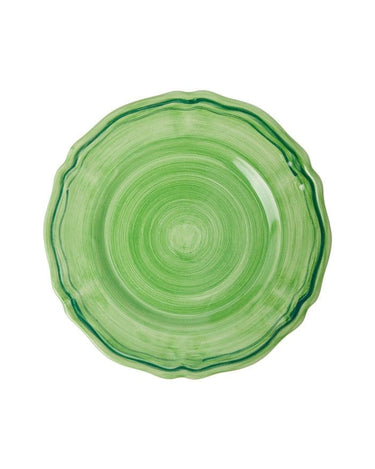 4 Italian Hand Painted Stoneware Plates Green - Set of 4